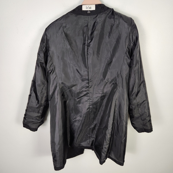 EUC Le Suit Black Embossed Longline Blazer Dress Jacket Coat Career (16) #0364 - Picture 7 of 9